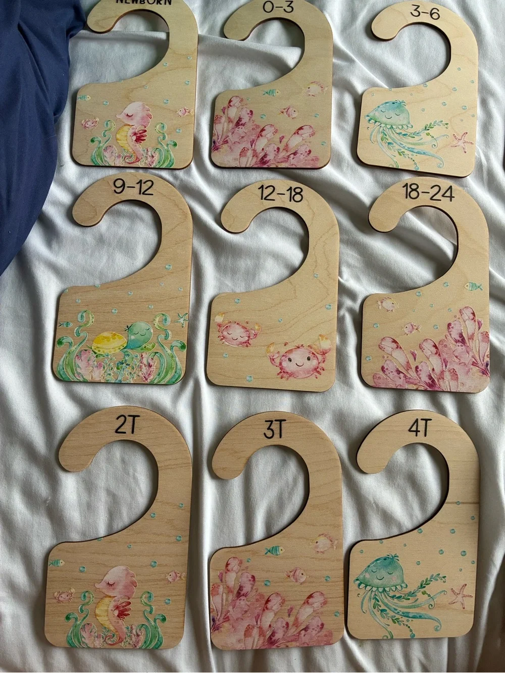 12 Newborn- Toddler Ocean Theme Wooden Hanging Closet Dividers